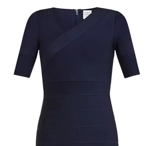 HERVE LEGER ICO8369129 Icon Asymmetric V Neck Dress NWT - Picture 4 of 8